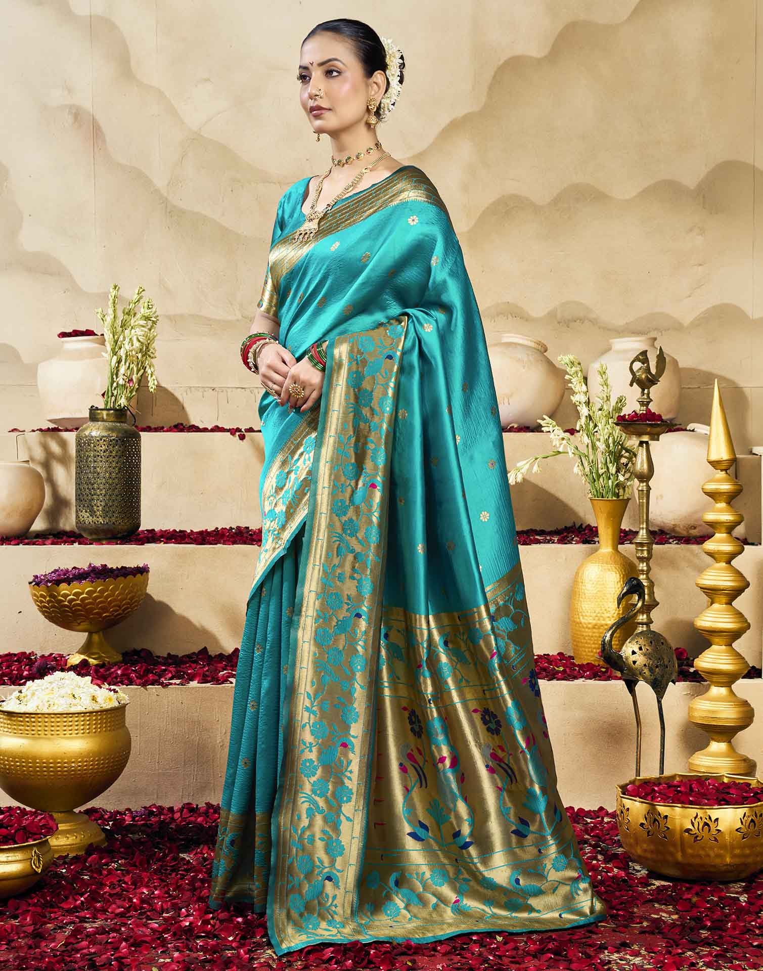 Sky Blue Silk Woven Paithani Saree