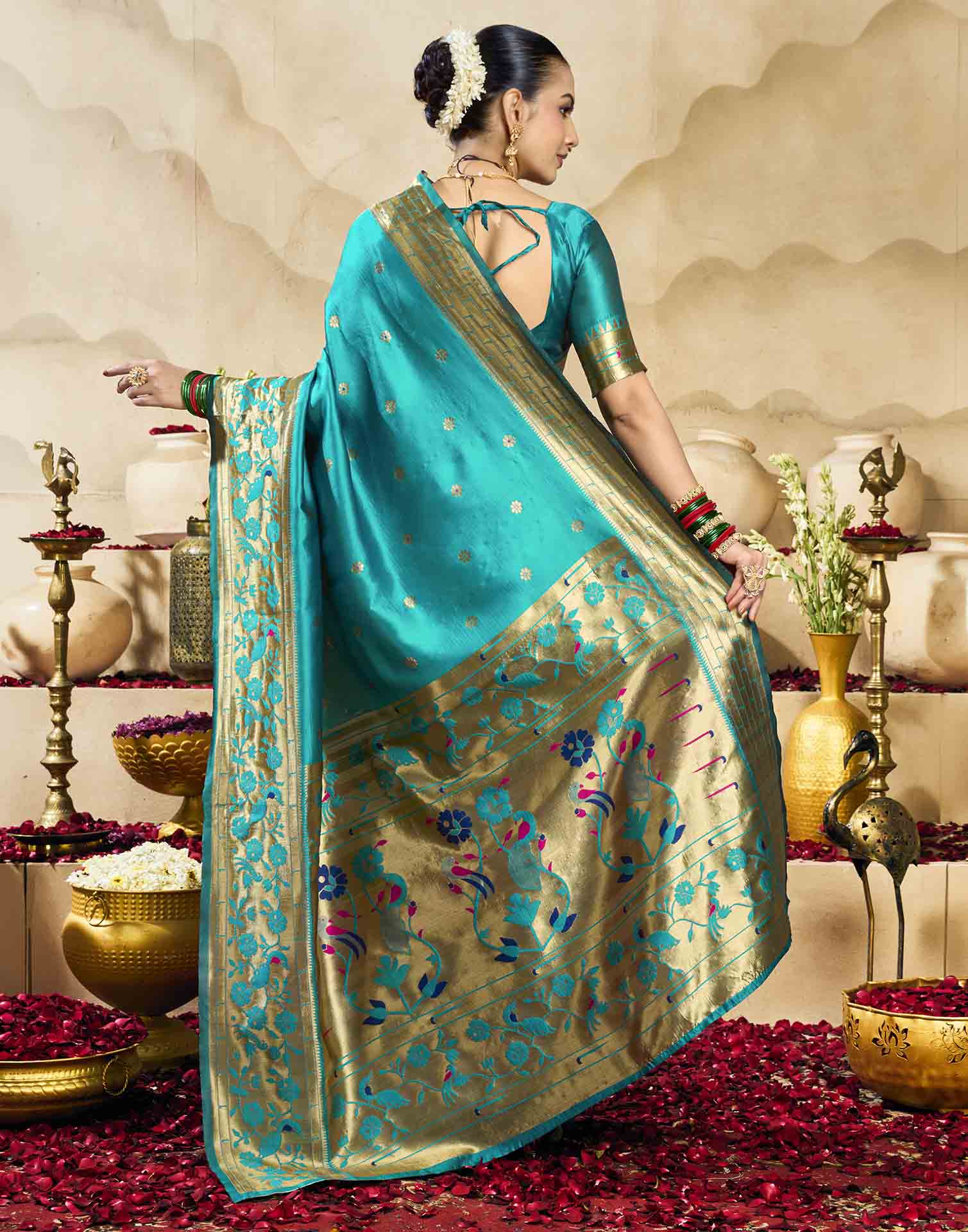 Sky Blue Silk Woven Paithani Saree