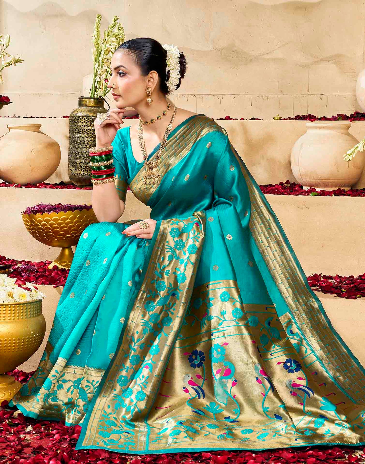 Sky Blue Silk Woven Paithani Saree