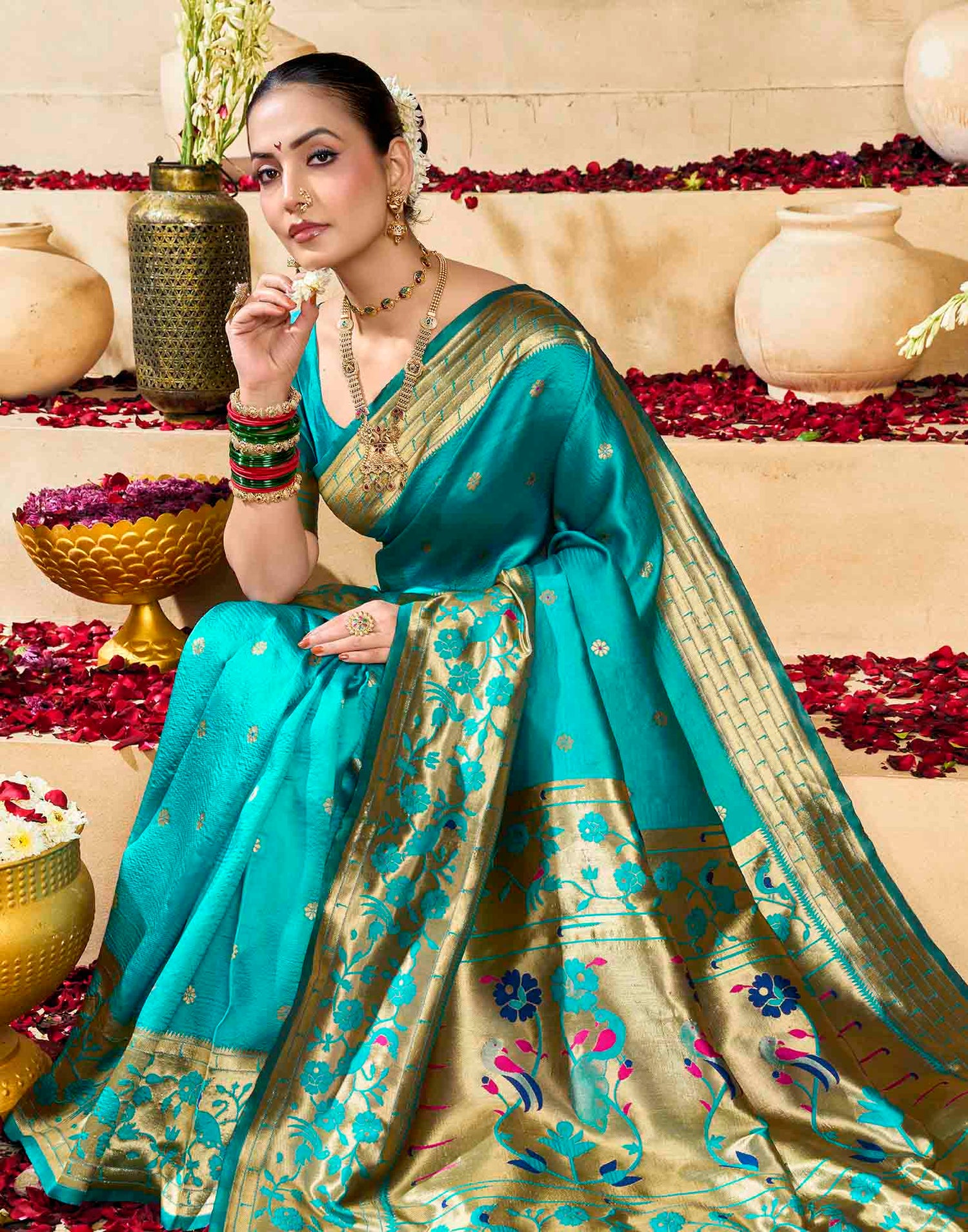 Sky Blue Silk Woven Paithani Saree