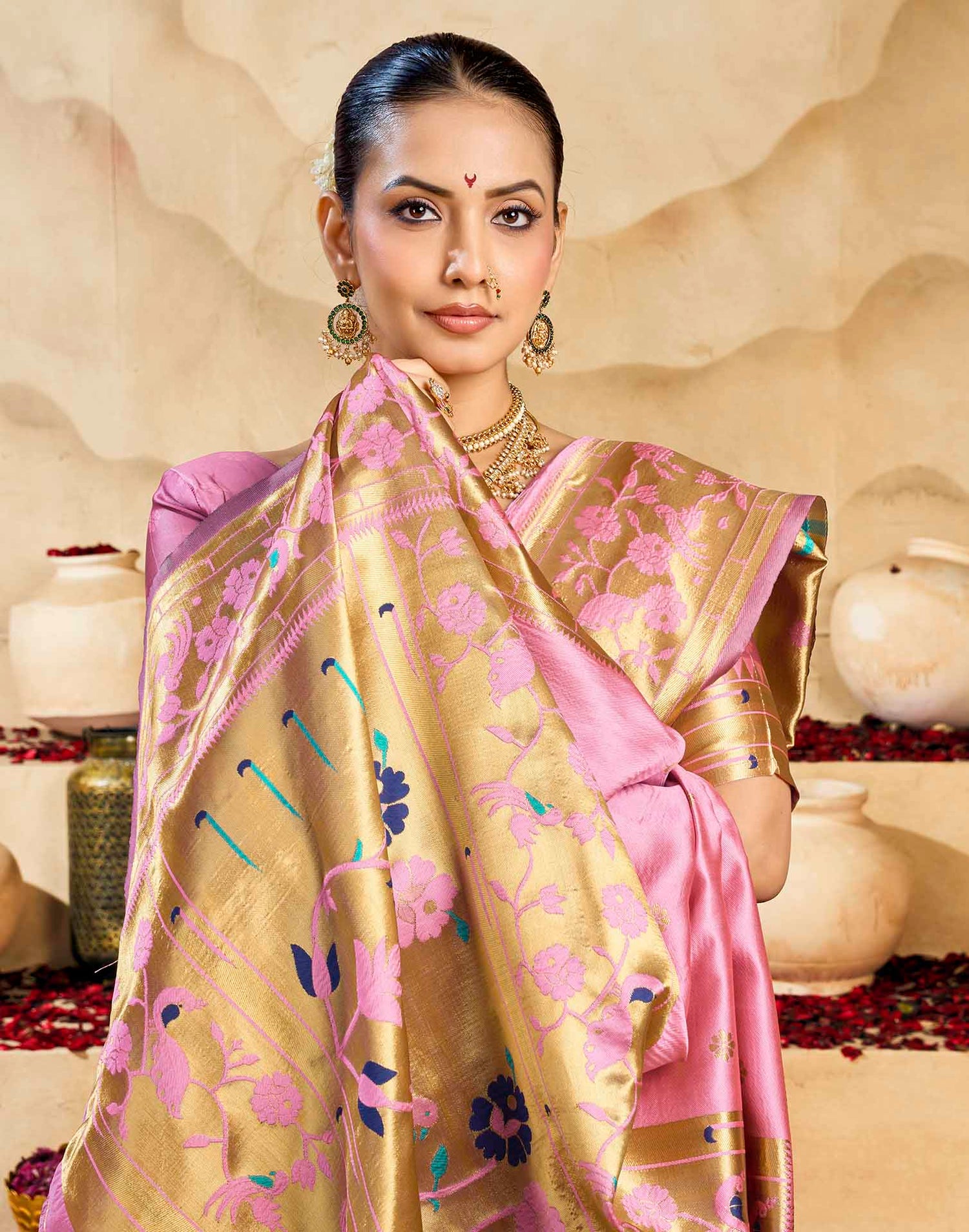Baby Pink Silk Woven Paithani Saree