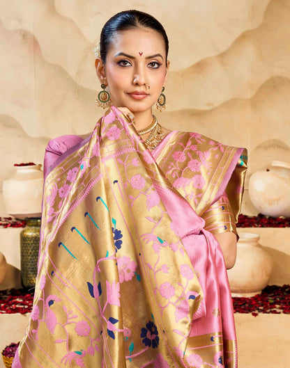Baby Pink Silk Woven Paithani Saree