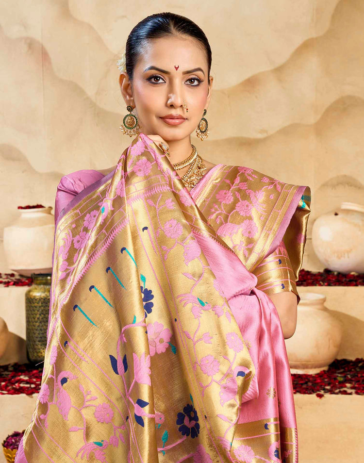 Baby Pink Silk Woven Paithani Saree