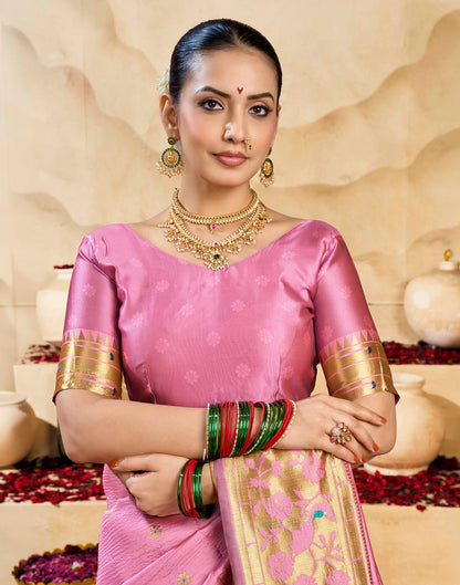 Baby Pink Silk Woven Paithani Saree