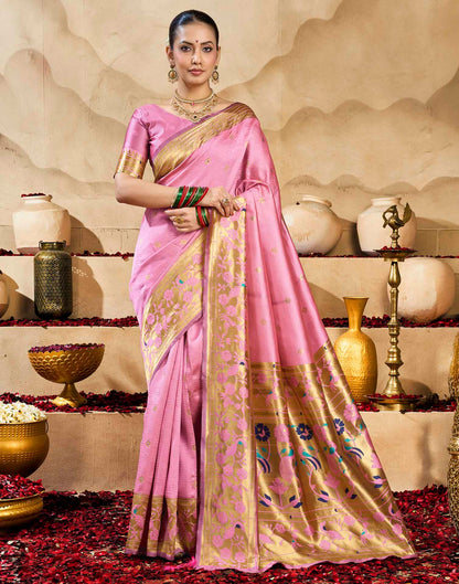 Baby Pink Silk Woven Paithani Saree