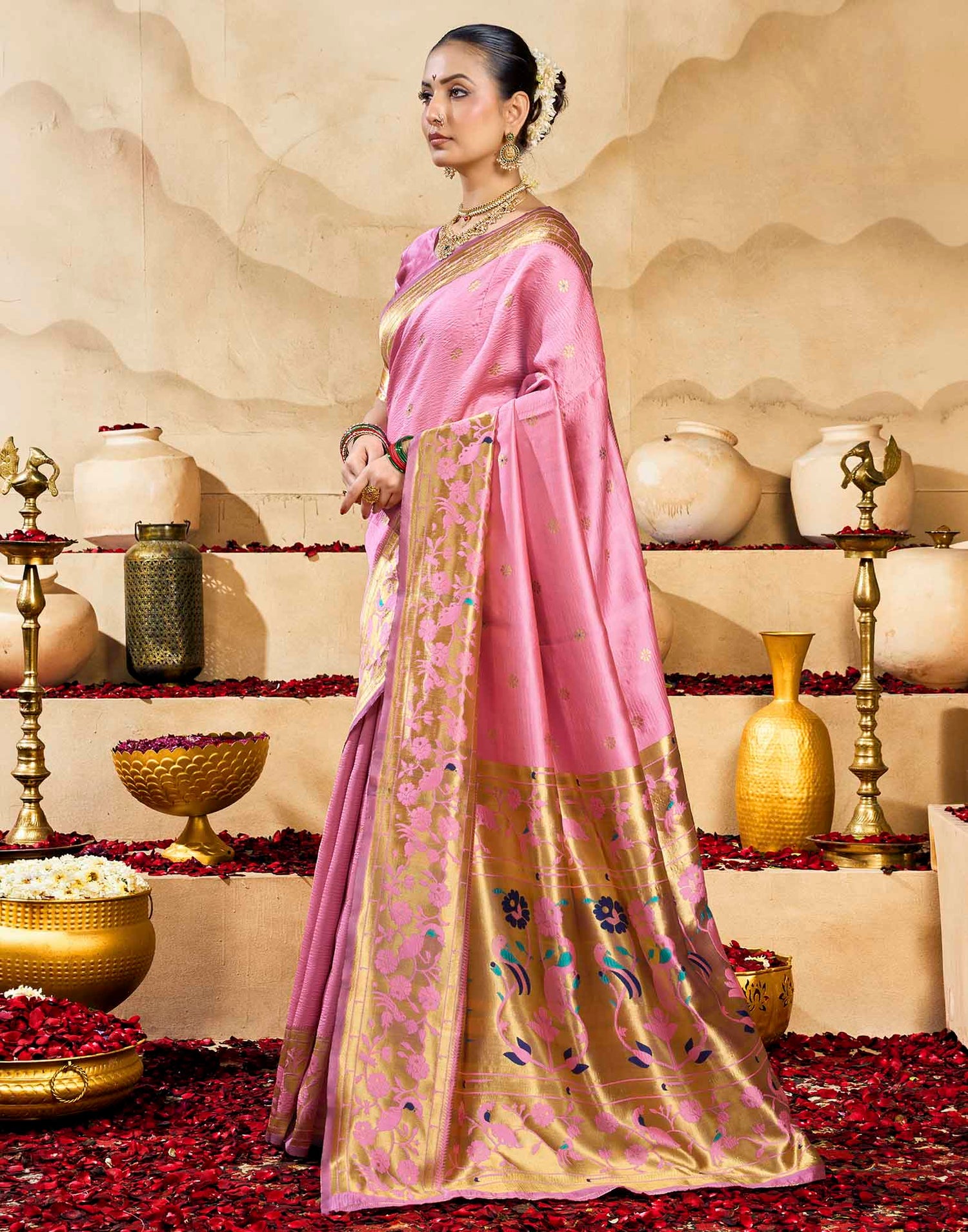 Baby Pink Silk Woven Paithani Saree
