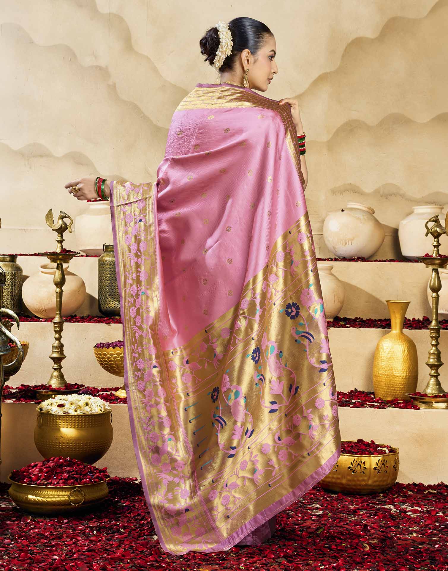 Baby Pink Silk Woven Paithani Saree