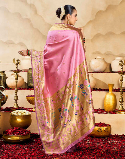 Baby Pink Silk Woven Paithani Saree