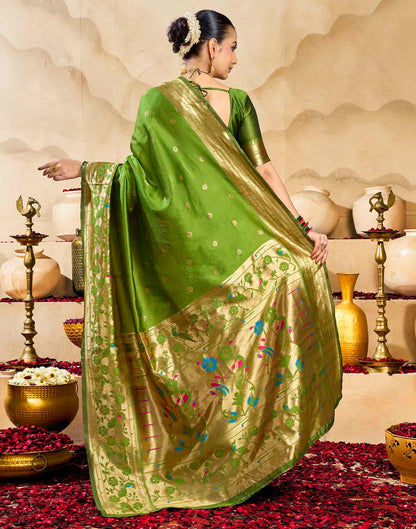 Parrot Green Silk Woven Paithani Saree