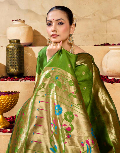 Parrot Green Silk Woven Paithani Saree