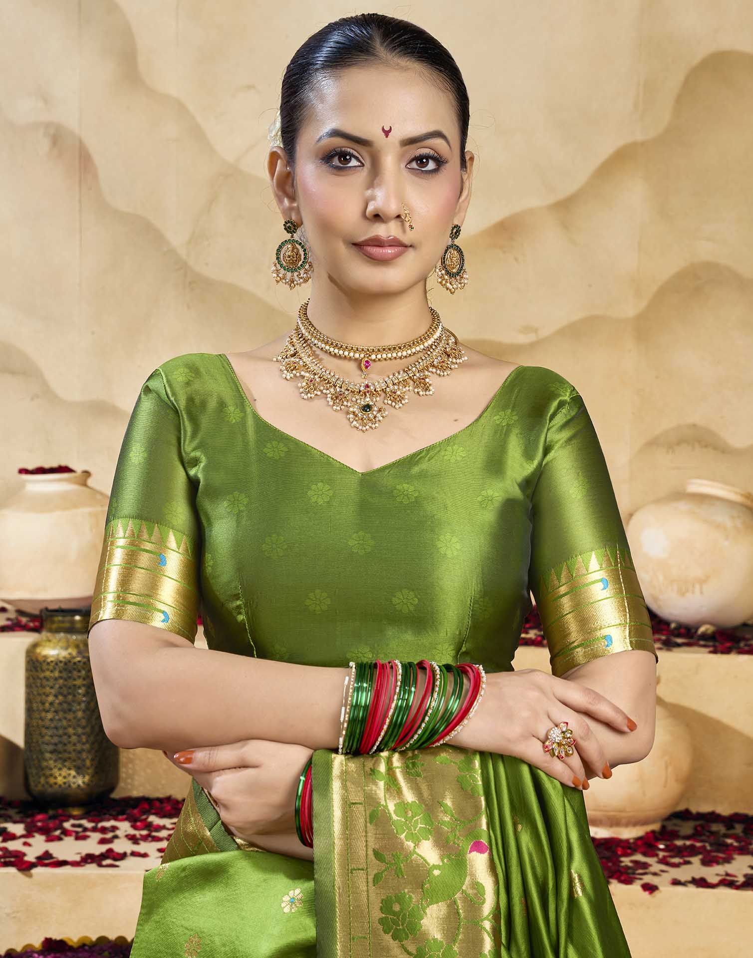Parrot Green Silk Woven Paithani Saree