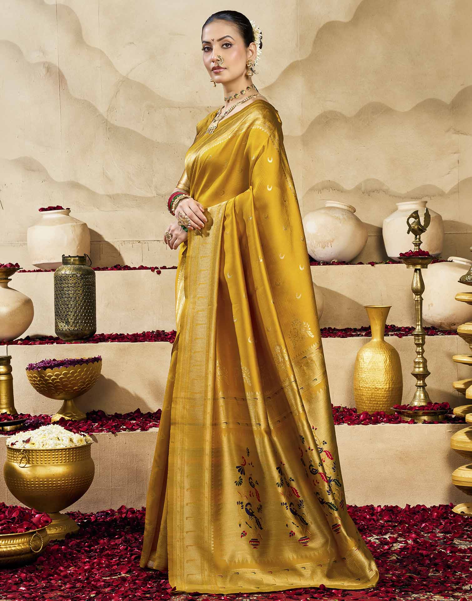 Yellow Silk Woven Paithani Saree