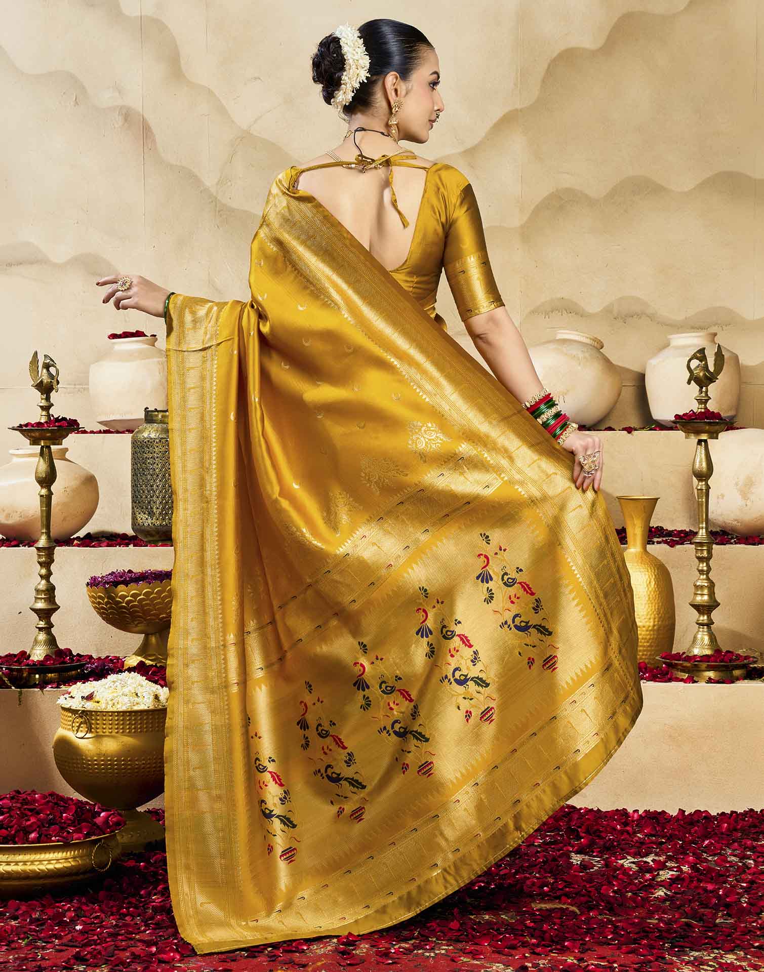 Yellow Silk Woven Paithani Saree