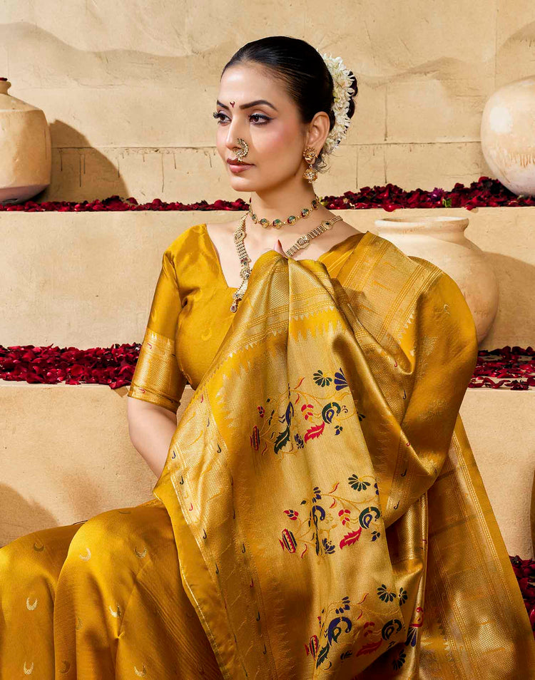 Yellow Silk Woven Paithani Saree