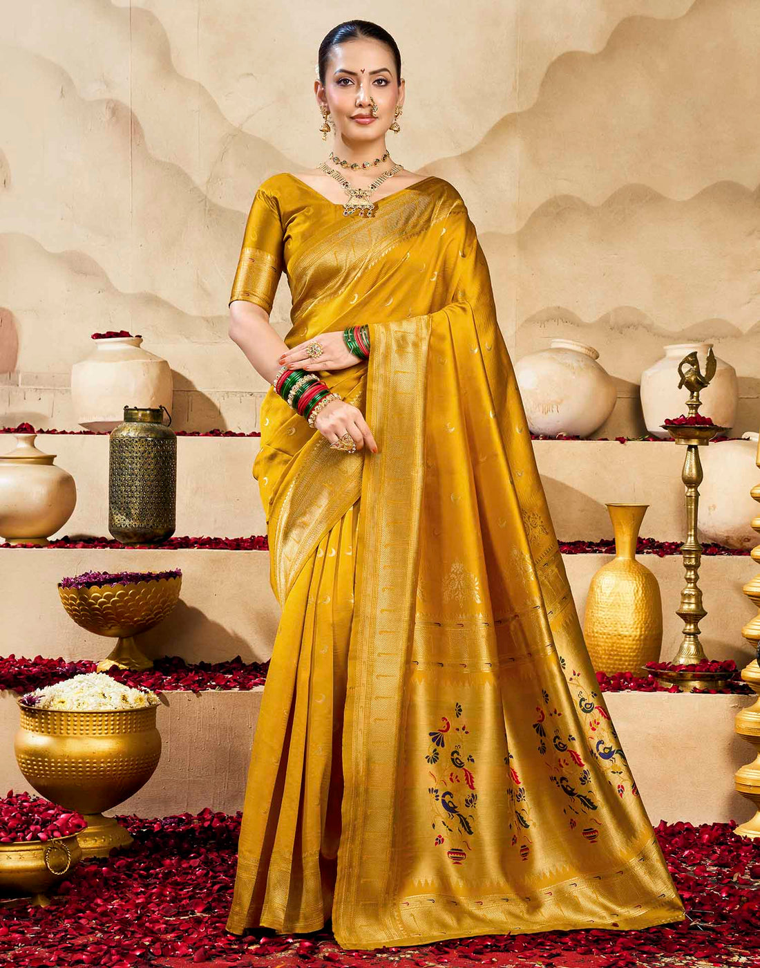 Yellow Silk Woven Paithani Saree