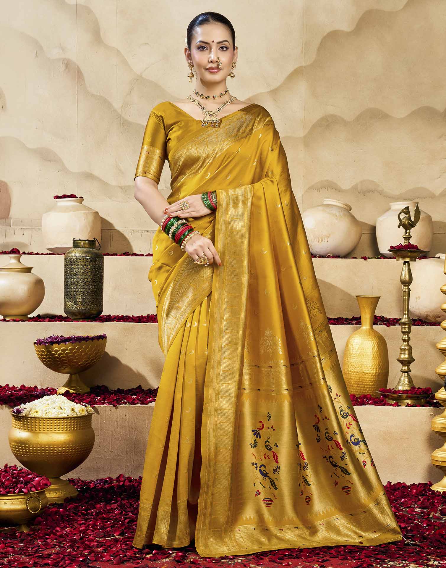 Yellow Silk Woven Paithani Saree