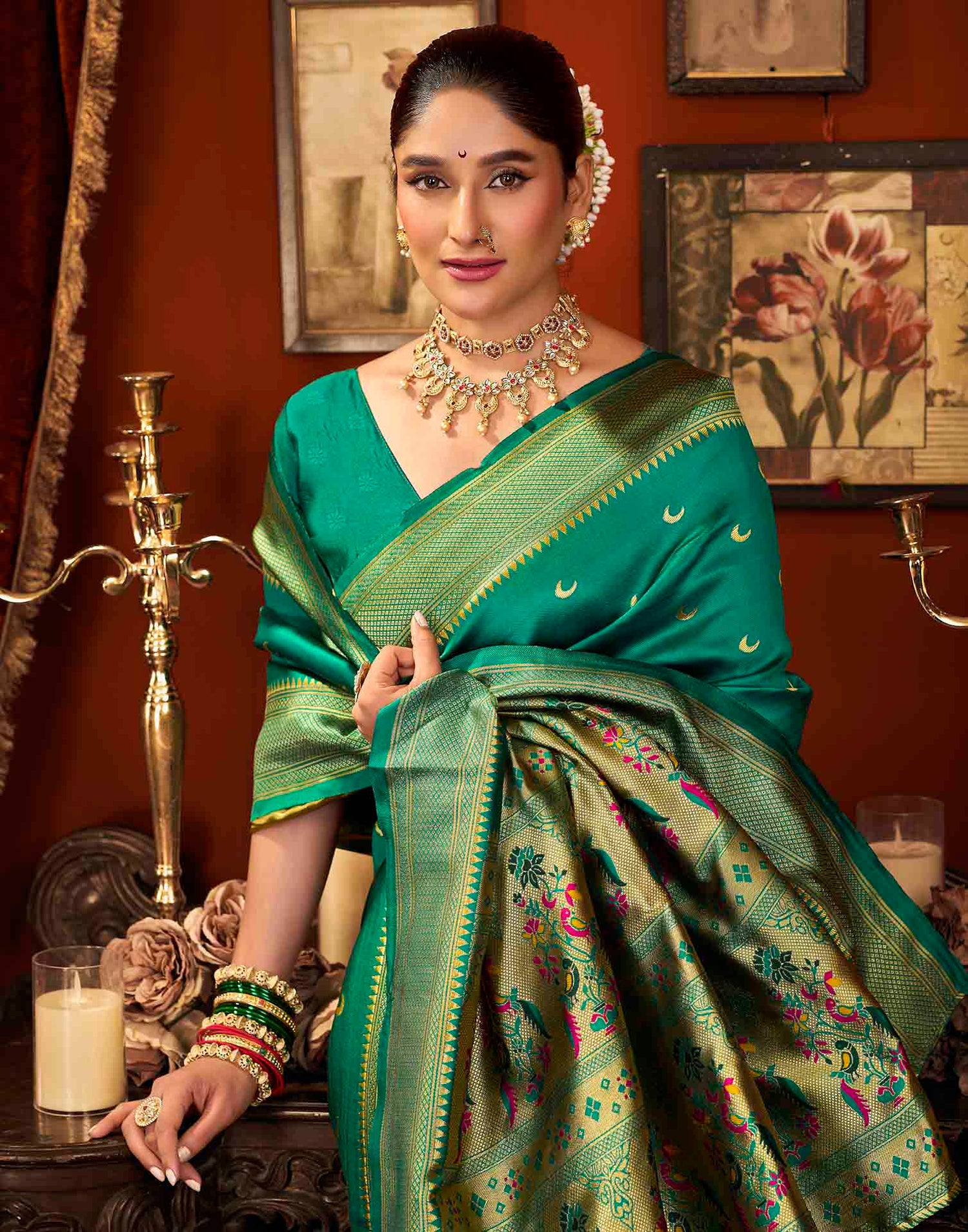 Turquoise Silk Woven Paithani Saree