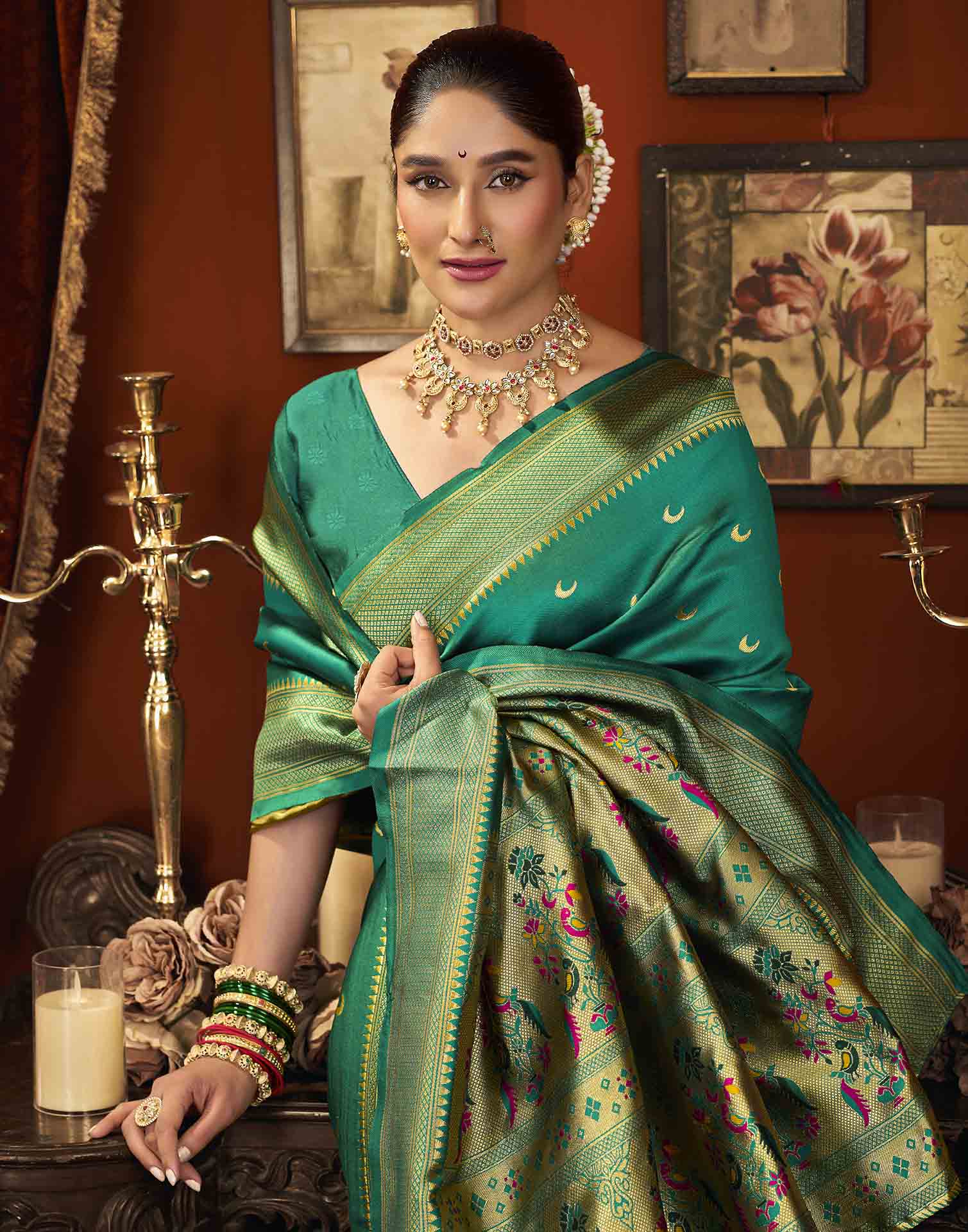 Turquoise Silk Woven Paithani Saree