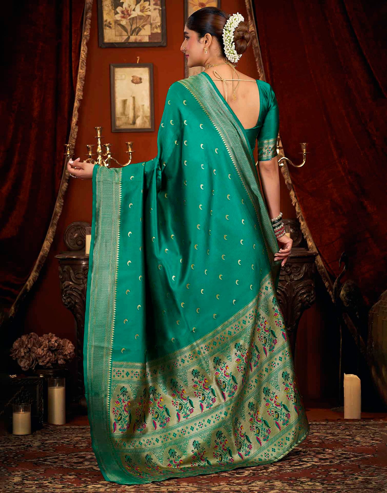 Turquoise Silk Woven Paithani Saree