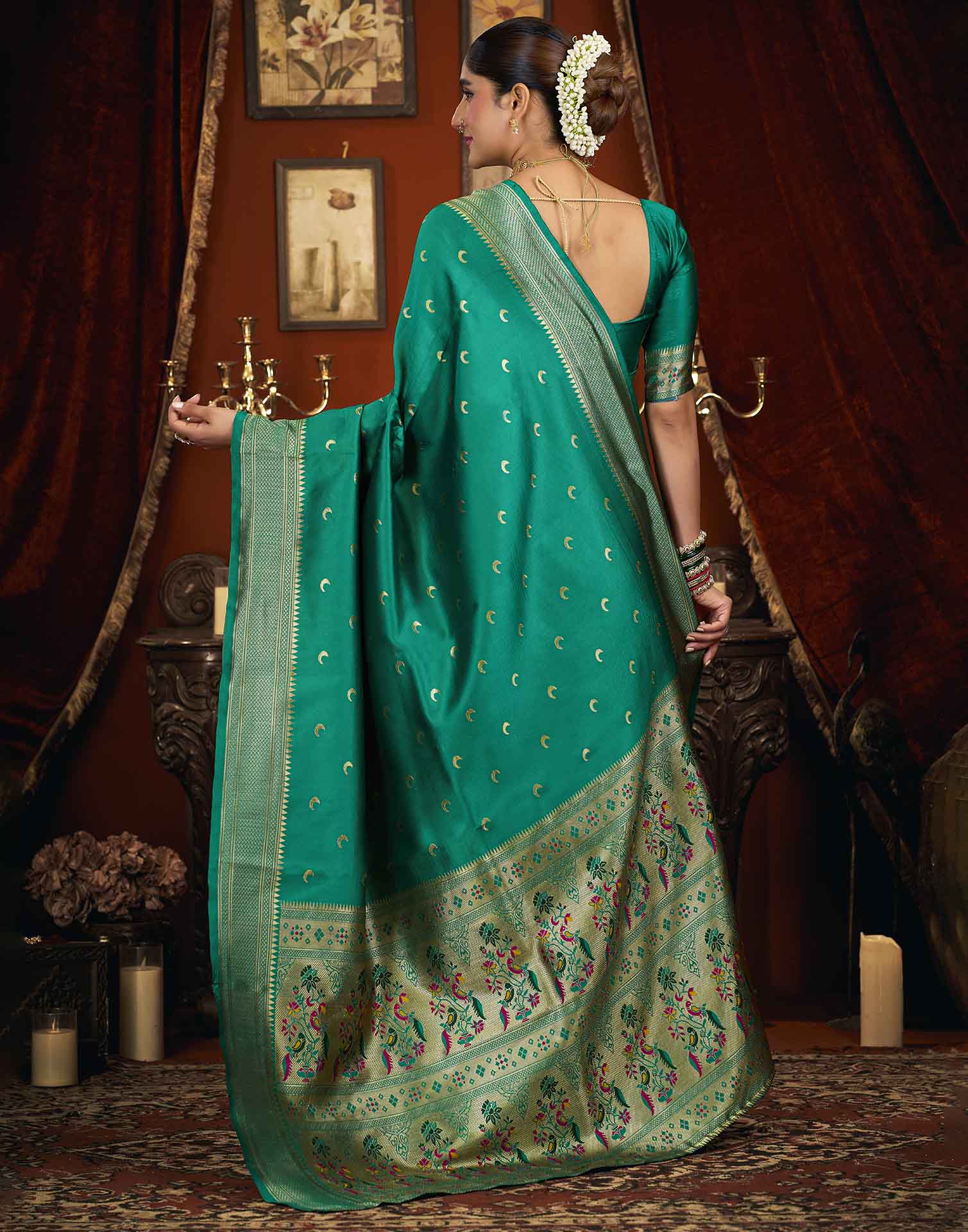 Turquoise Silk Woven Paithani Saree