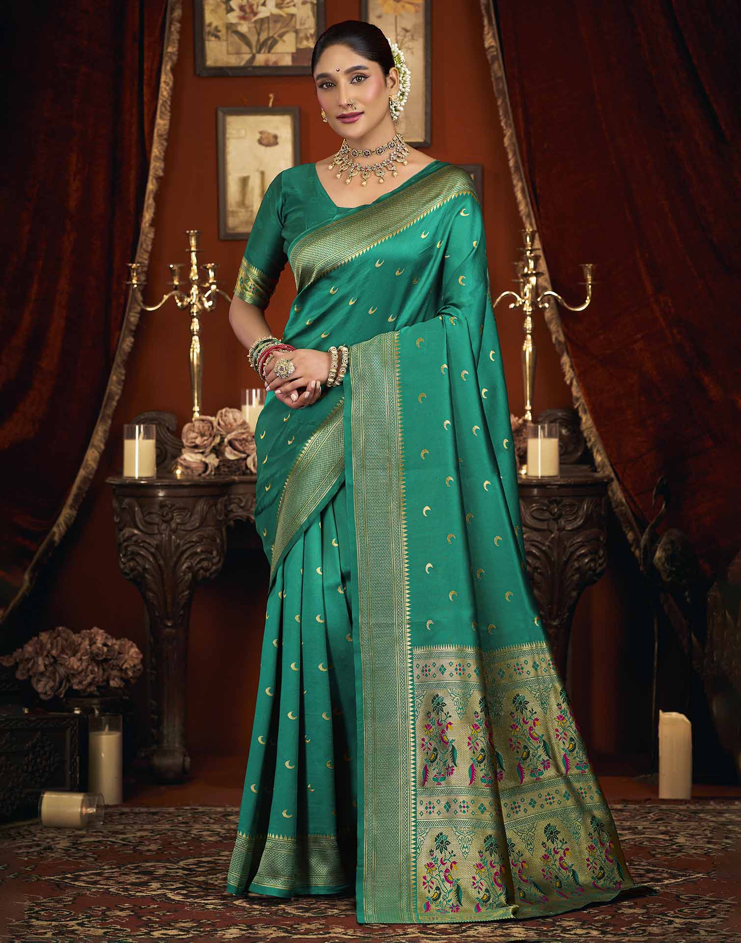 Turquoise Silk Woven Paithani Saree