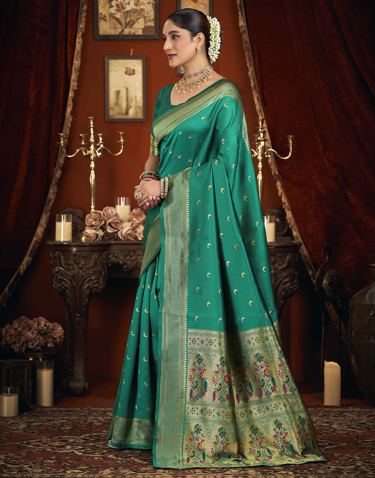 Turquoise Silk Woven Paithani Saree