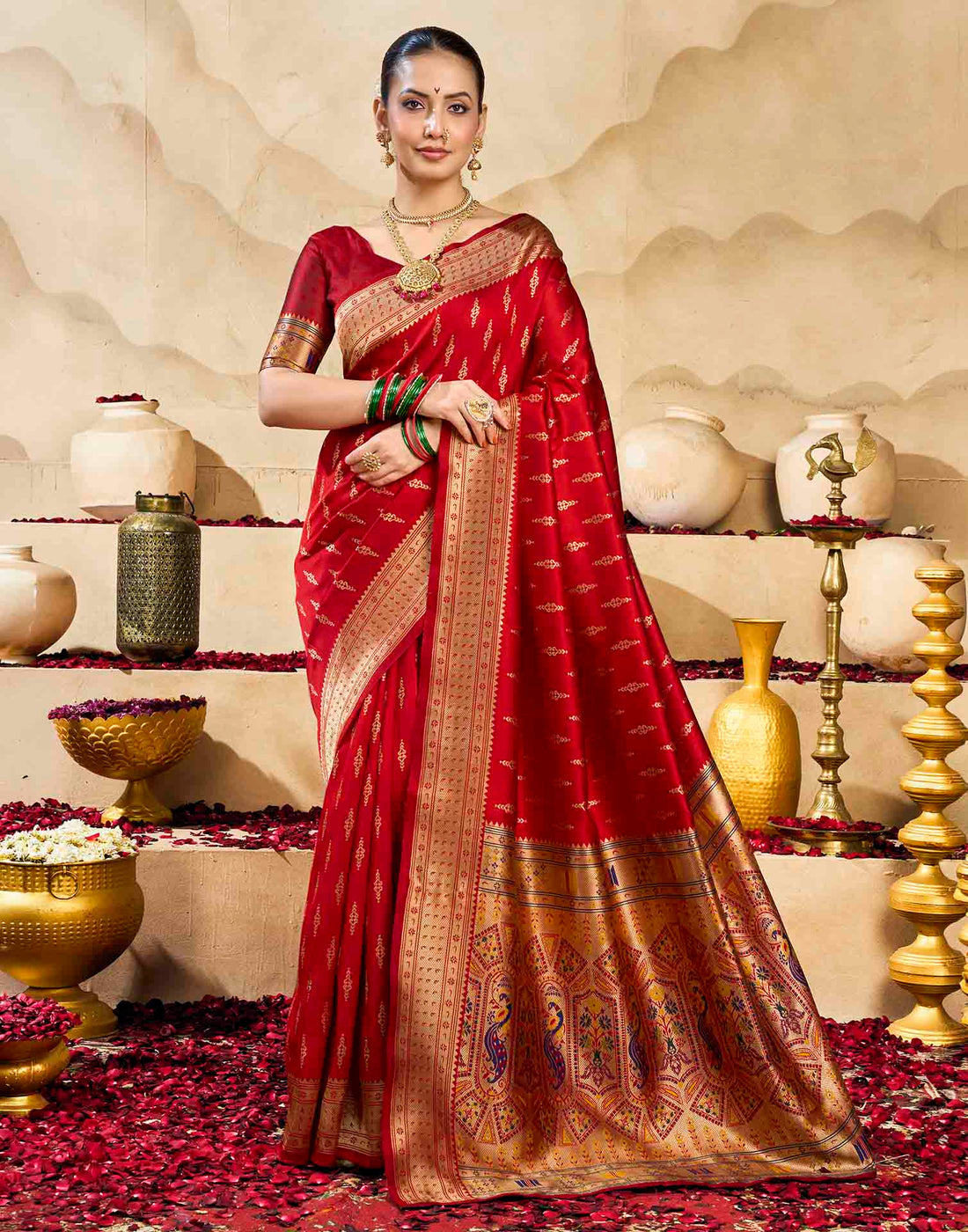 Red Silk Woven Paithani Saree