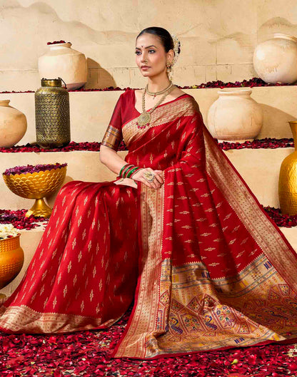 Red Silk Woven Paithani Saree