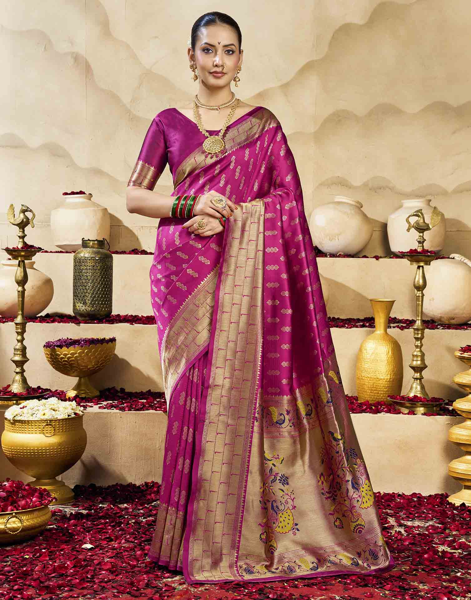 Pink Silk Woven Paithani Saree