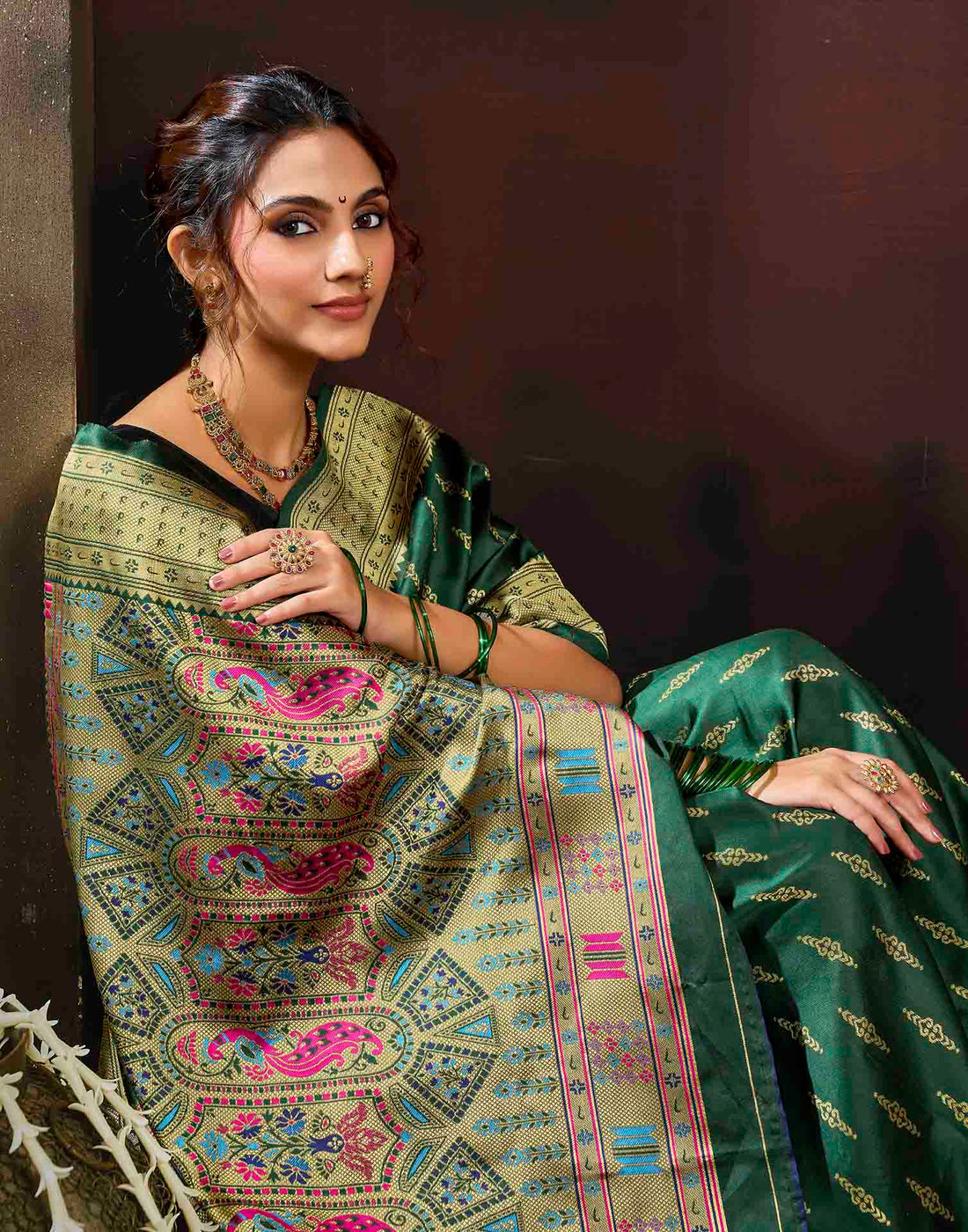 Dark Green Silk Woven Paithani Saree