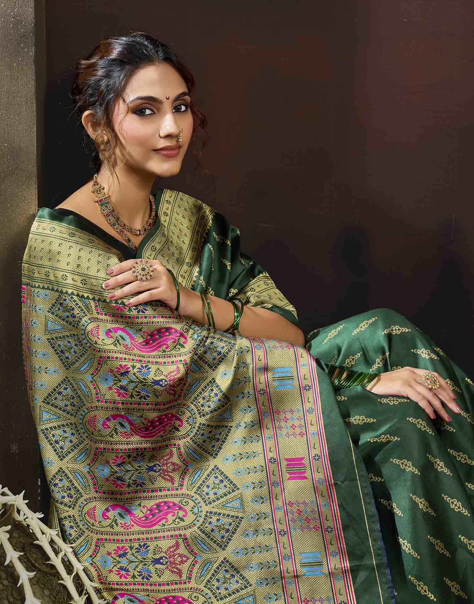 Dark Green Silk Woven Paithani Saree
