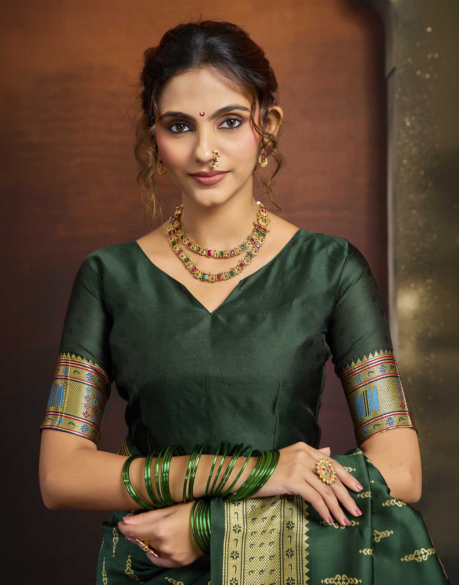 Dark Green Silk Woven Paithani Saree