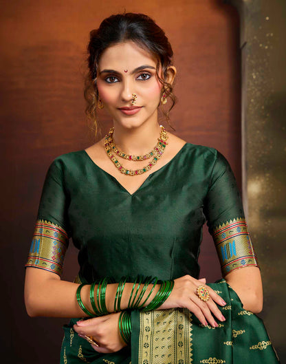 Dark Green Silk Woven Paithani Saree