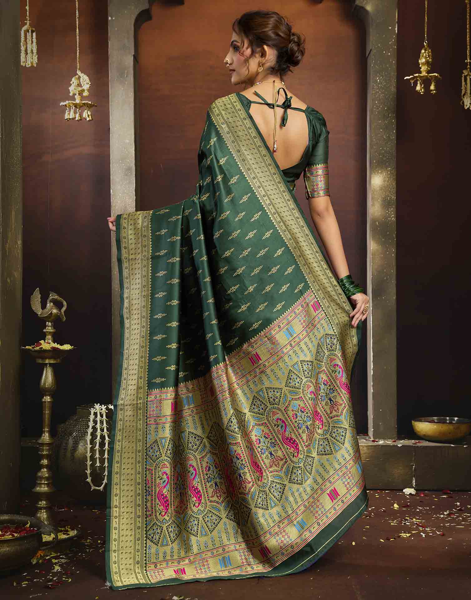 Dark Green Silk Woven Paithani Saree