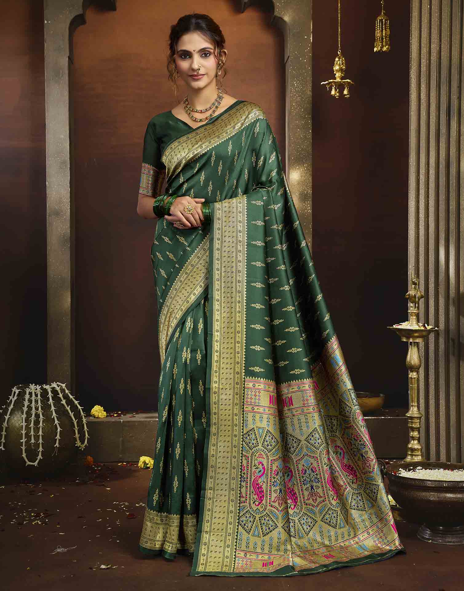 Dark Green Silk Woven Paithani Saree