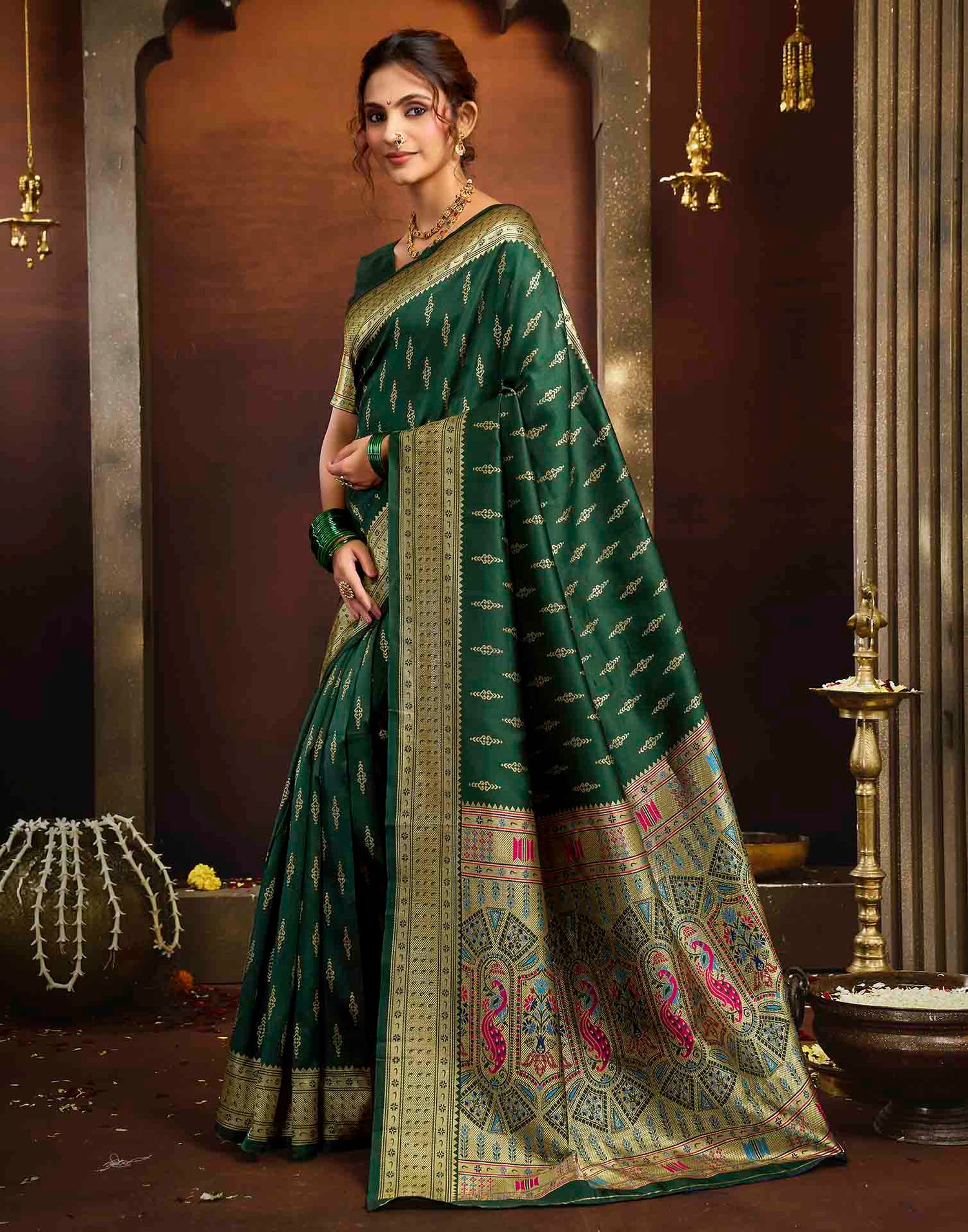 Dark Green Silk Woven Paithani Saree
