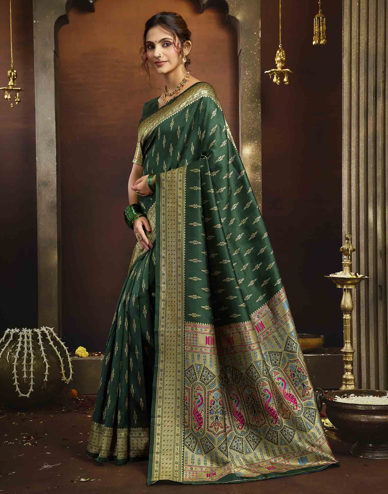Dark Green Silk Woven Paithani Saree