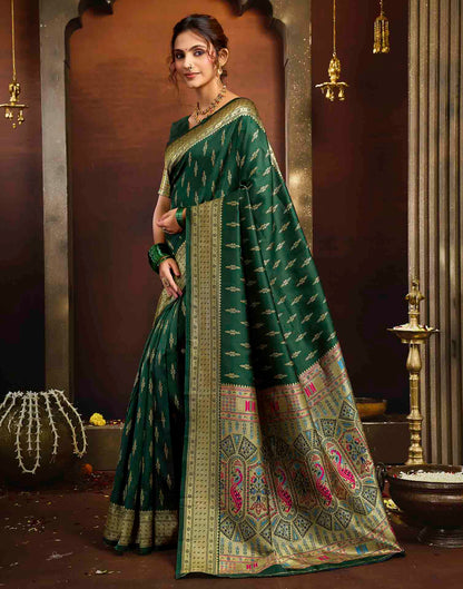 Dark Green Silk Woven Paithani Saree