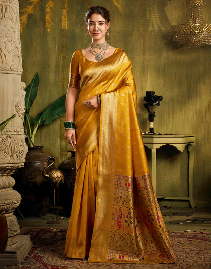 Turmeric Yellow Silk Woven Paithani Saree