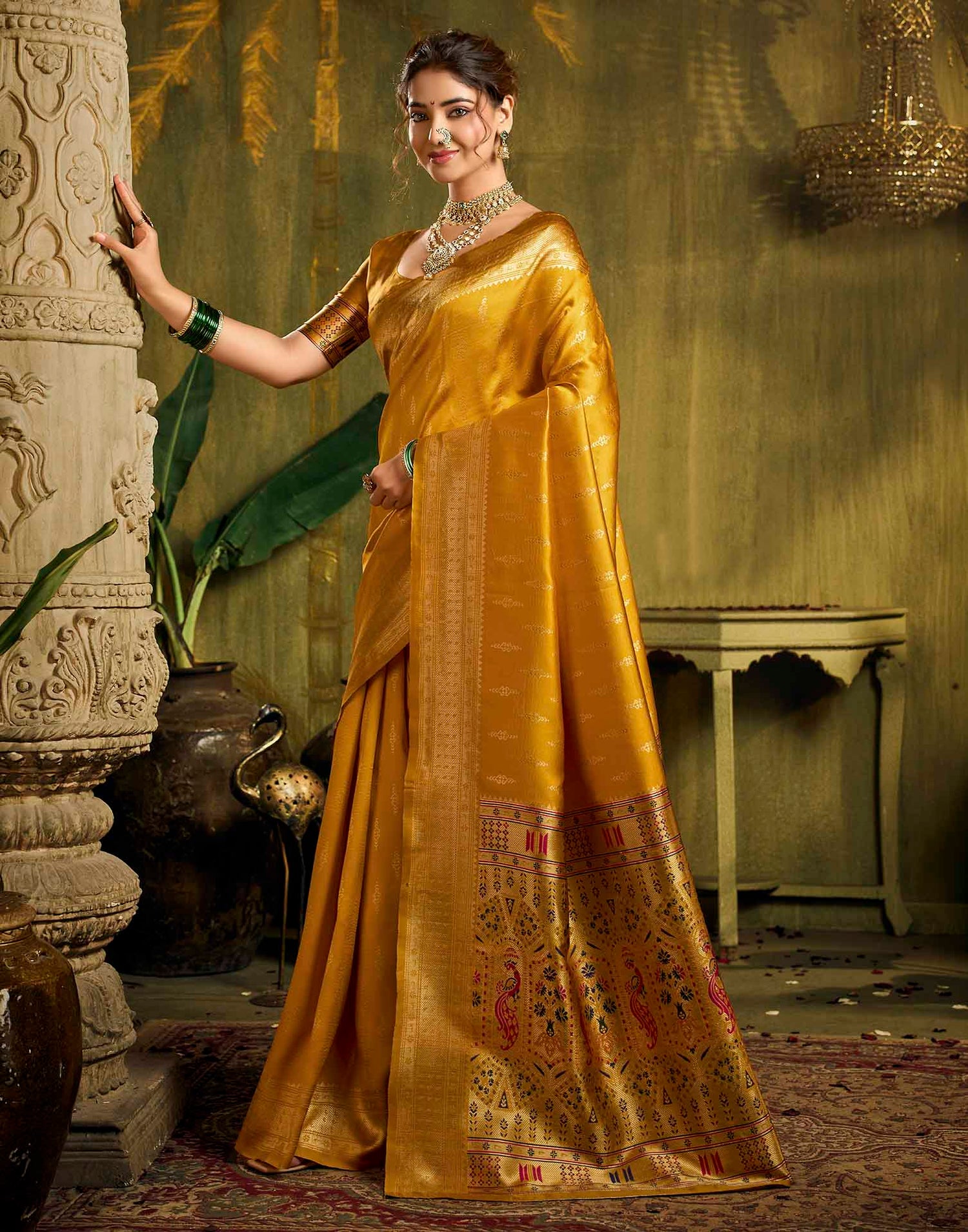 Turmeric Yellow Silk Woven Paithani Saree