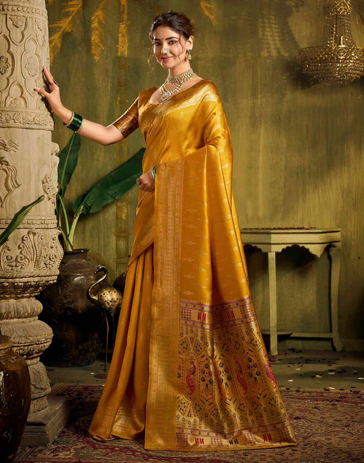 Turmeric Yellow Silk Woven Paithani Saree