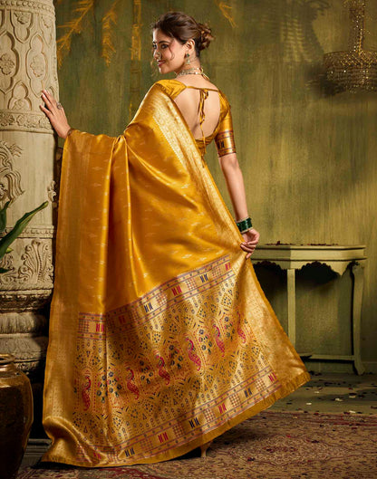 Turmeric Yellow Silk Woven Paithani Saree