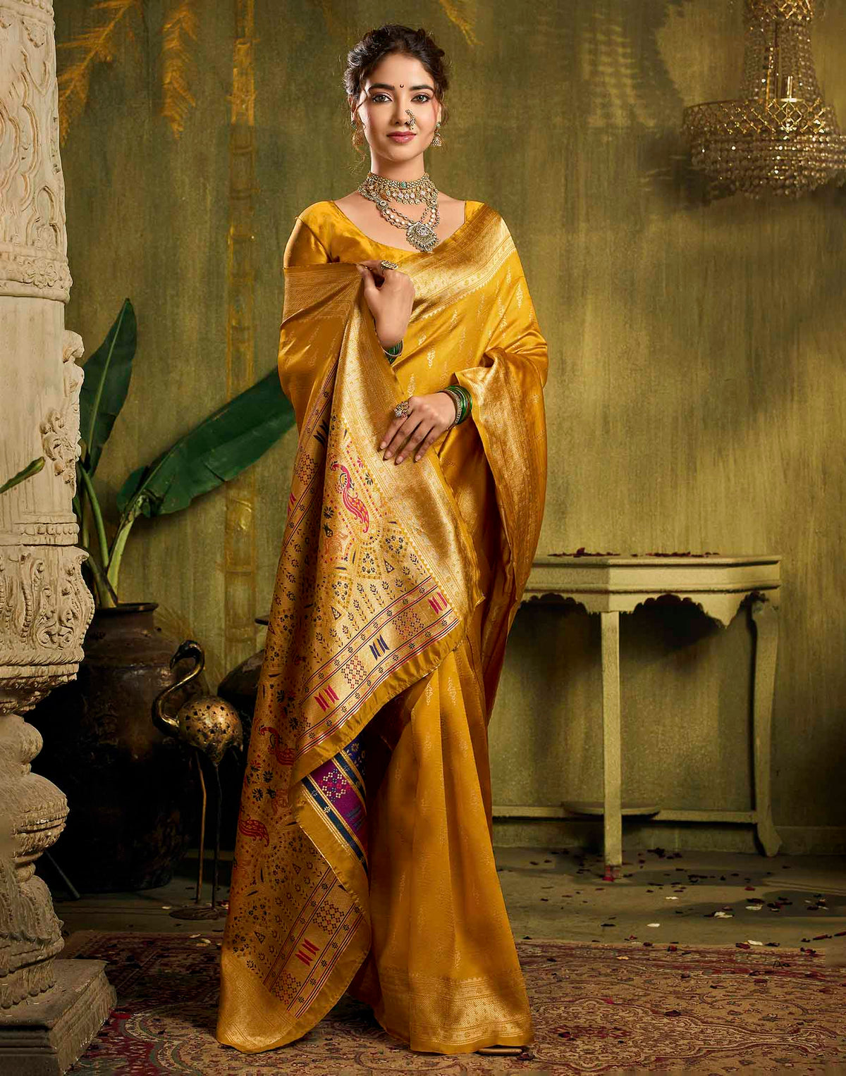 Turmeric Yellow Silk Woven Paithani Saree