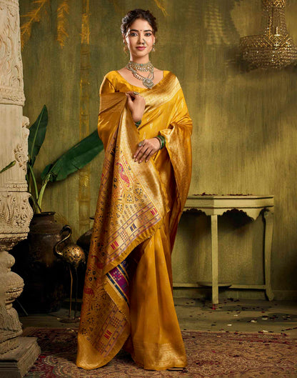 Turmeric Yellow Silk Woven Paithani Saree