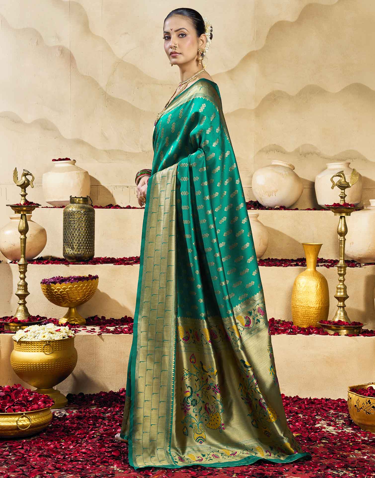 Turqouise Silk Woven Paithani Saree