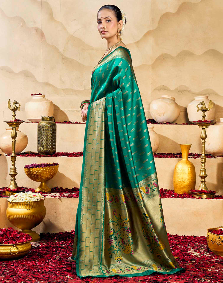 Turqouise Silk Woven Paithani Saree