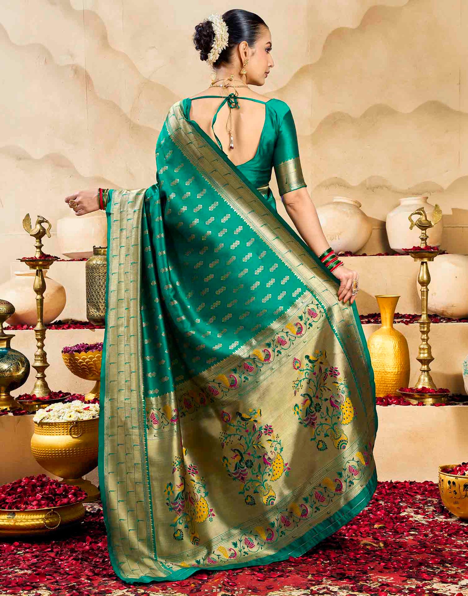 Turqouise Silk Woven Paithani Saree