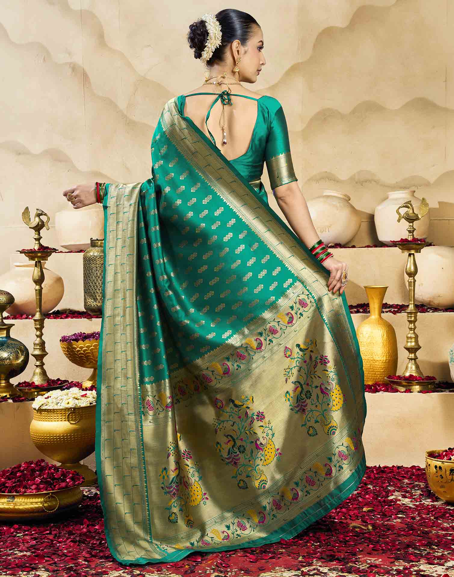 Turqouise Silk Woven Paithani Saree