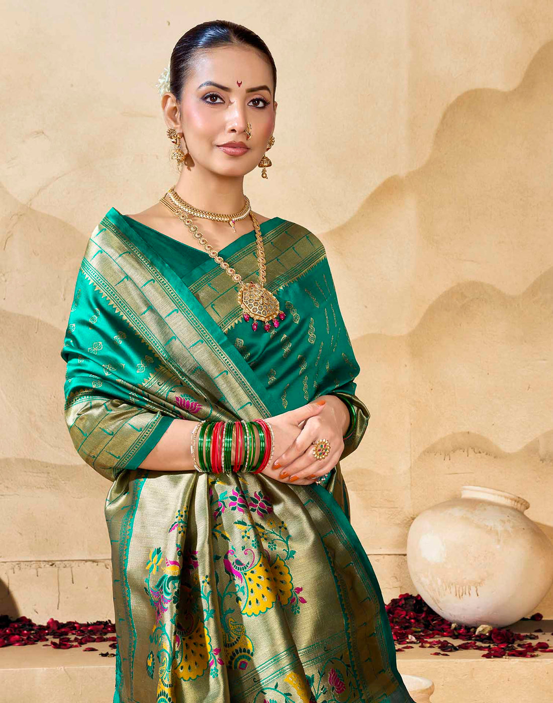 Turquoise Silk Woven Paithani Saree