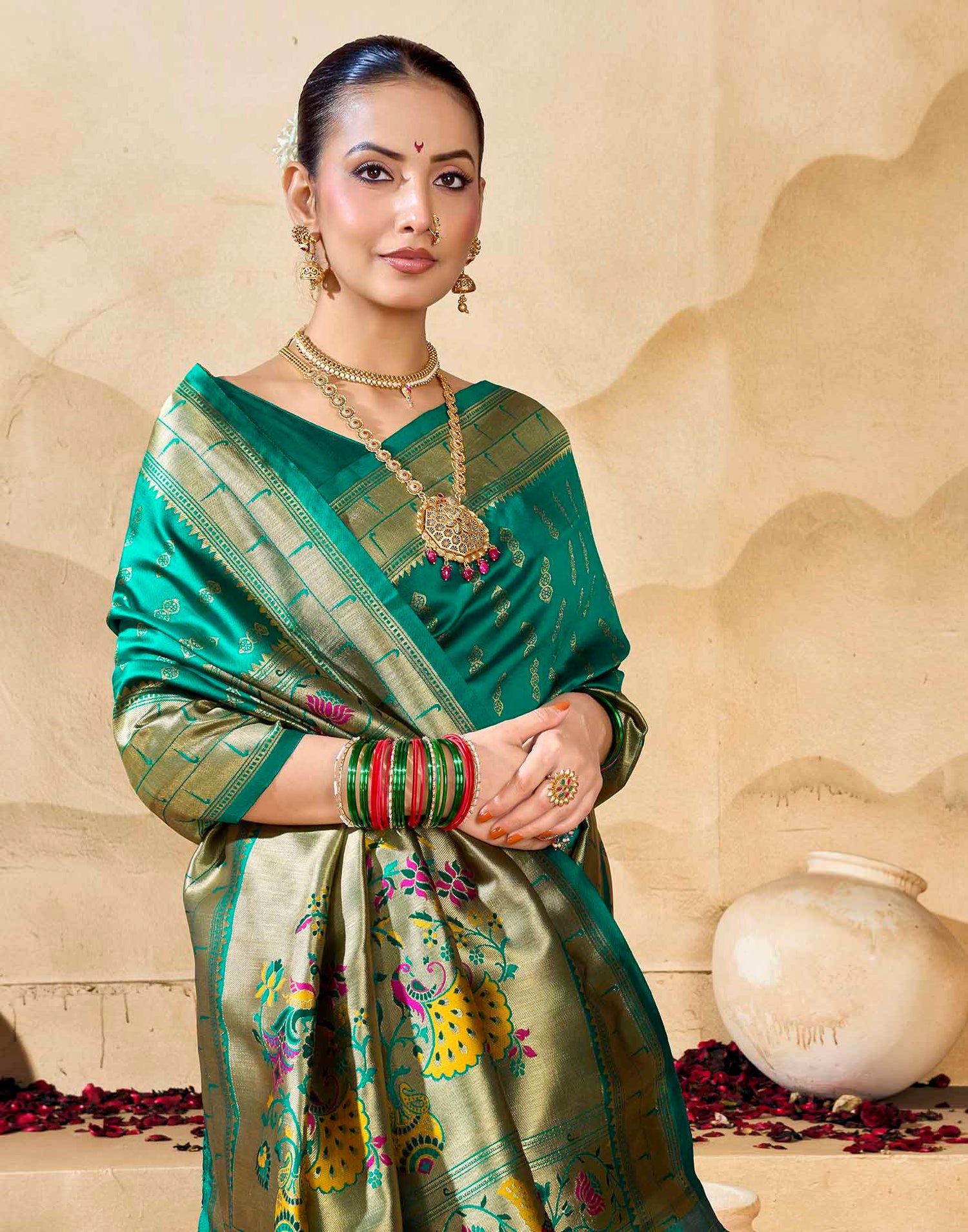Turqouise Silk Woven Paithani Saree